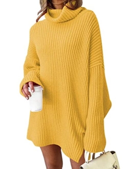 LILLUSORY Women Turtleneck Batwing Sleeve Sweater Mini Dress Cozy Oversized Tunic Pullover Long Knit Tops