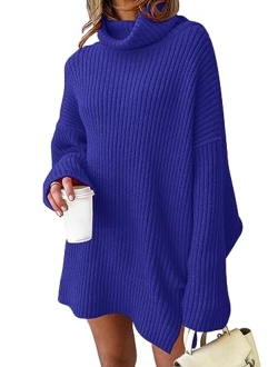 LILLUSORY Women Turtleneck Batwing Sleeve Sweater Mini Dress Cozy Oversized Tunic Pullover Long Knit Tops