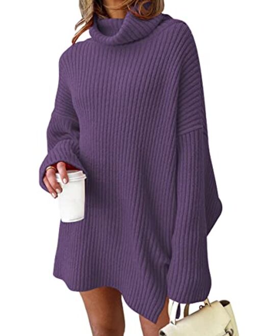 LILLUSORY Women Turtleneck Batwing Sleeve Sweater Mini Dress Cozy Oversized Tunic Pullover Long Knit Tops