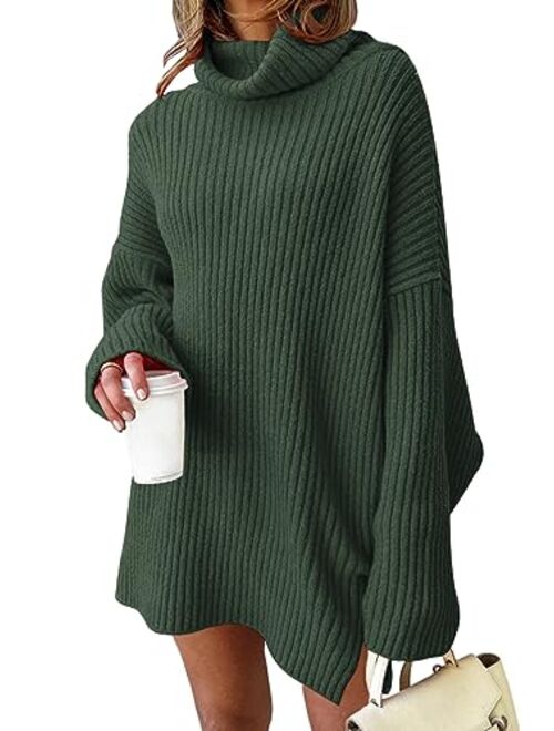 LILLUSORY Women Turtleneck Batwing Sleeve Sweater Mini Dress Cozy Oversized Tunic Pullover Long Knit Tops