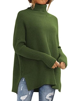 LILLUSORY Womens Turtleneck Oversized Tunic Fall Sweaters 2022 Long Batwing Sleeve Spilt Hem Pullover Knit Sweater Tops