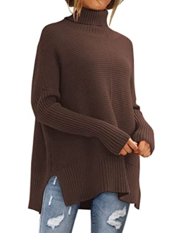 LILLUSORY Womens Turtleneck Oversized Tunic Fall Sweaters 2022 Long Batwing Sleeve Spilt Hem Pullover Knit Sweater Tops