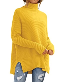 LILLUSORY Womens Turtleneck Oversized Tunic Fall Sweaters 2022 Long Batwing Sleeve Spilt Hem Pullover Knit Sweater Tops