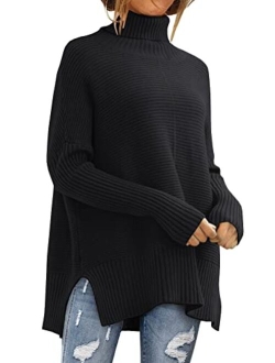 LILLUSORY Womens Turtleneck Oversized Tunic Fall Sweaters 2022 Long Batwing Sleeve Spilt Hem Pullover Knit Sweater Tops