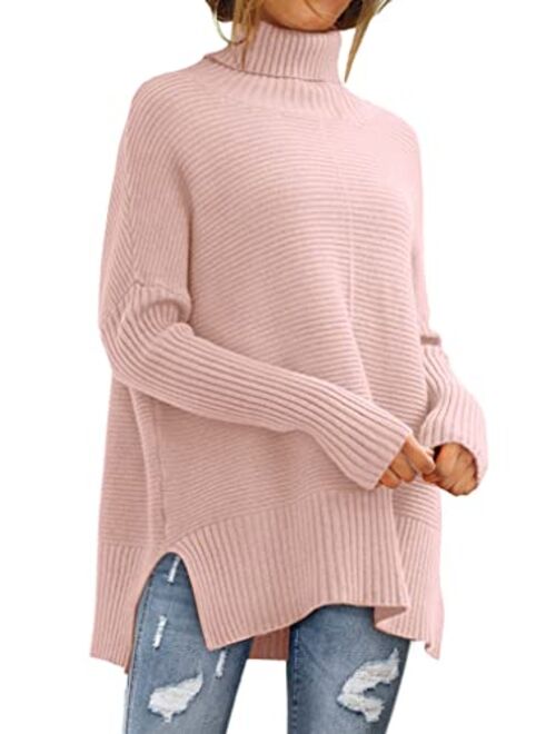 LILLUSORY Womens Turtleneck Oversized Tunic Fall Sweaters 2022 Long Batwing Sleeve Spilt Hem Pullover Knit Sweater Tops