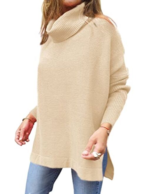 LILLUSORY Women's Turtleneck Oversized Sweaters 2022 Fall Long Batwing Sleeve Spilt Hem Tunic Pullover Sweater Knit Tops