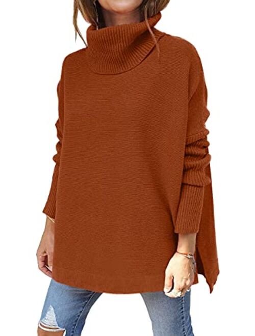 LILLUSORY Women's Turtleneck Oversized Sweaters 2022 Fall Long Batwing Sleeve Spilt Hem Tunic Pullover Sweater Knit Tops