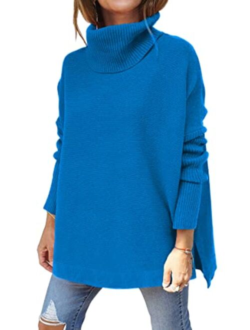 LILLUSORY Women's Turtleneck Oversized Sweaters 2022 Fall Long Batwing Sleeve Spilt Hem Tunic Pullover Sweater Knit Tops