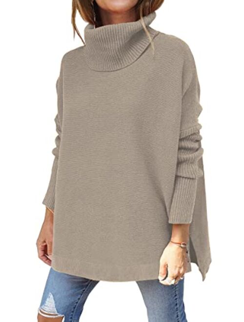 LILLUSORY Women's Turtleneck Oversized Sweaters 2022 Fall Long Batwing Sleeve Spilt Hem Tunic Pullover Sweater Knit Tops