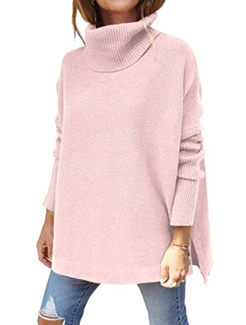 LILLUSORY Women's Turtleneck Oversized Sweaters 2022 Fall Long Batwing Sleeve Spilt Hem Tunic Pullover Sweater Knit Tops