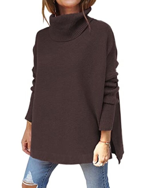 LILLUSORY Women's Turtleneck Oversized Sweaters 2022 Fall Long Batwing Sleeve Spilt Hem Tunic Pullover Sweater Knit Tops