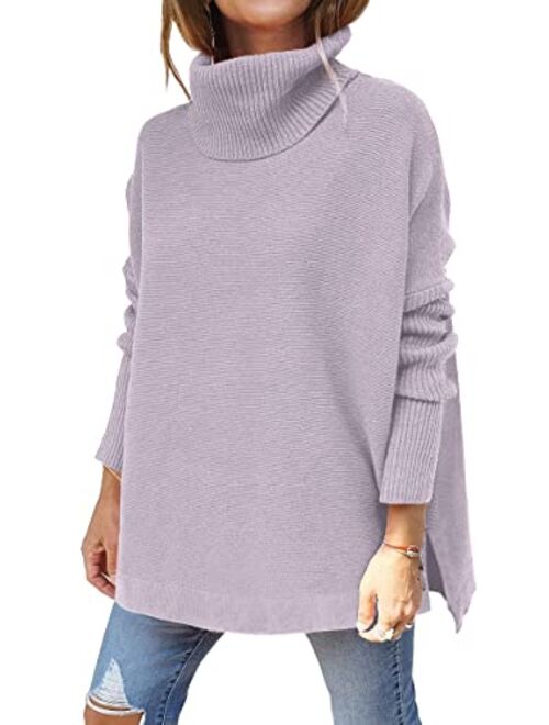 LILLUSORY Women's Turtleneck Oversized Sweaters 2022 Fall Long Batwing Sleeve Spilt Hem Tunic Pullover Sweater Knit Tops