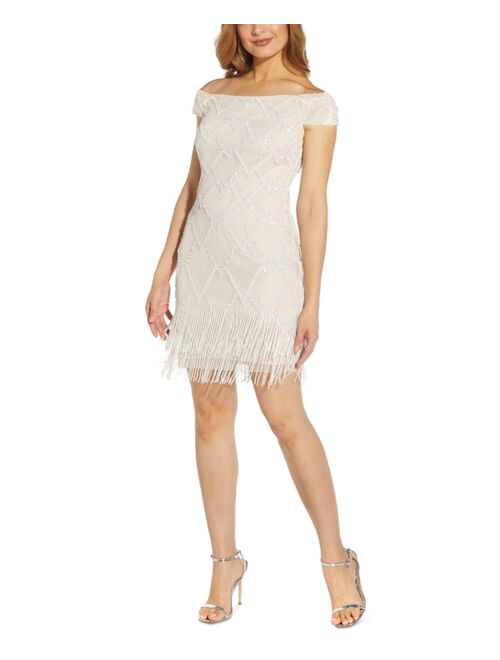 Adrianna Papell Beaded Fringe-Hem Dress