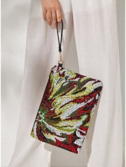 Sequin Decor Straw Bag