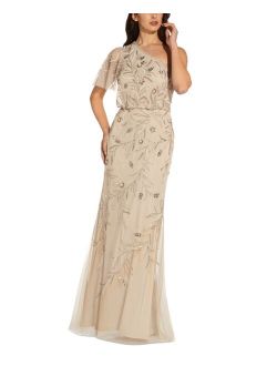 One-Shoulder Beaded Blouson Gown