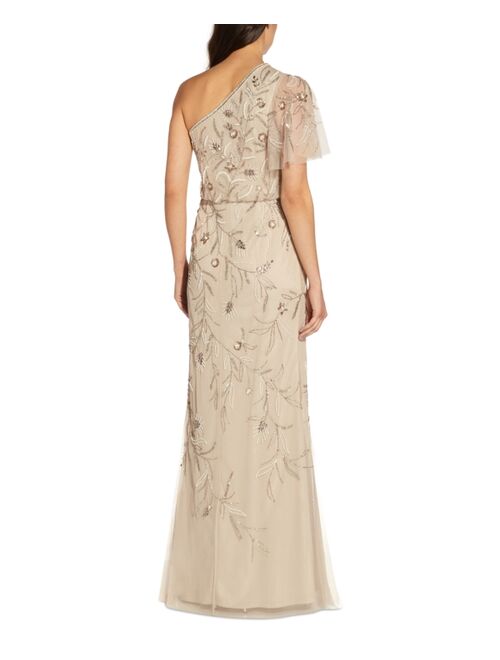 Adrianna Papell One-Shoulder Beaded Blouson Gown