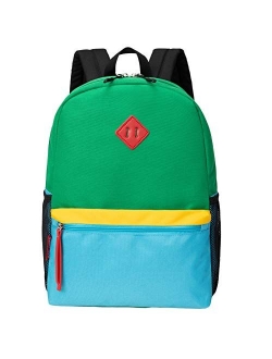 HawLander Little Kids Backpack for Boys Toddler School Bag Fits 3 to 6 years old, 15 inch, Green Blue