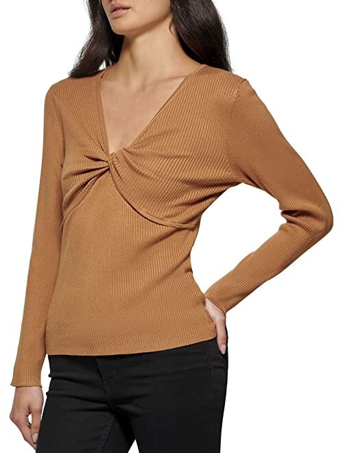 Calvin Klein Long Sleeve V-Neck with Twist Detail