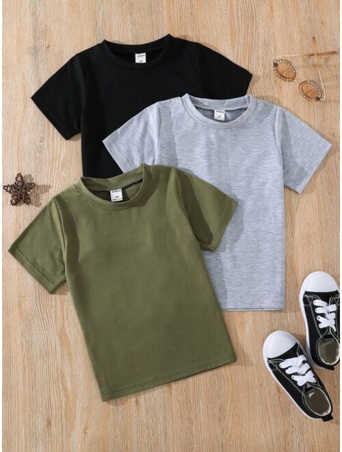 Shein Toddler Boys 3pcs Solid Round Neck Tee