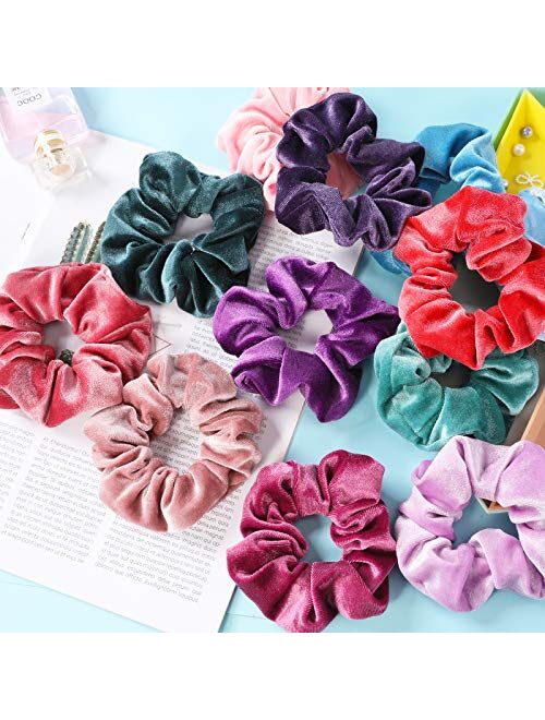 IVARYSS Velvet Hair Scrunchies for Women and Girls, Soft Elastic Scrunchy Hair Bands Accessories, 12 Pack (Neon)