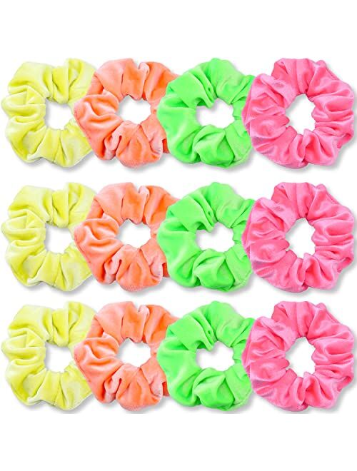 IVARYSS Velvet Hair Scrunchies for Women and Girls, Soft Elastic Scrunchy Hair Bands Accessories, 12 Pack (Neon)