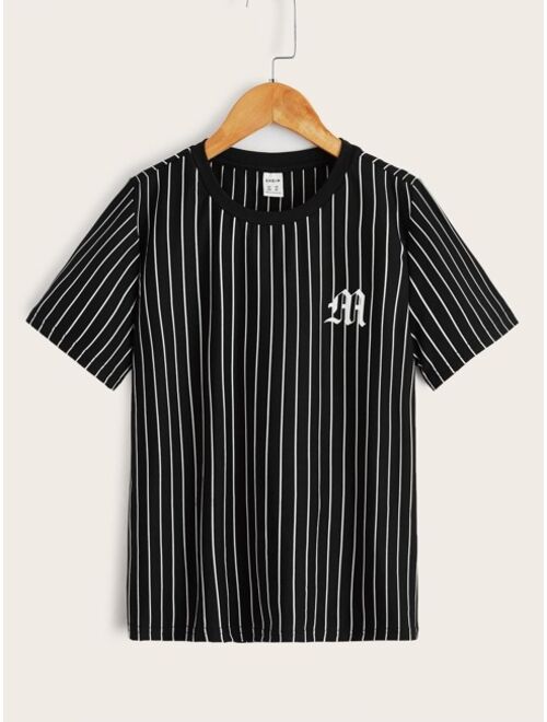 SHEIN Boys Letter Graphic Striped Tee