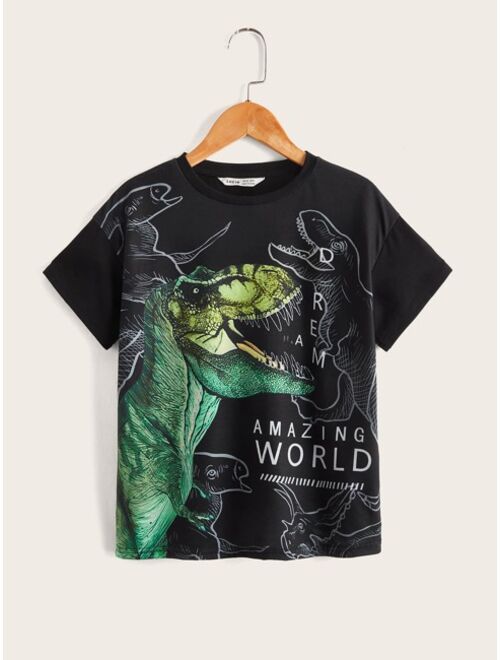 SHEIN Boys Letter Dinosaur Print Tee