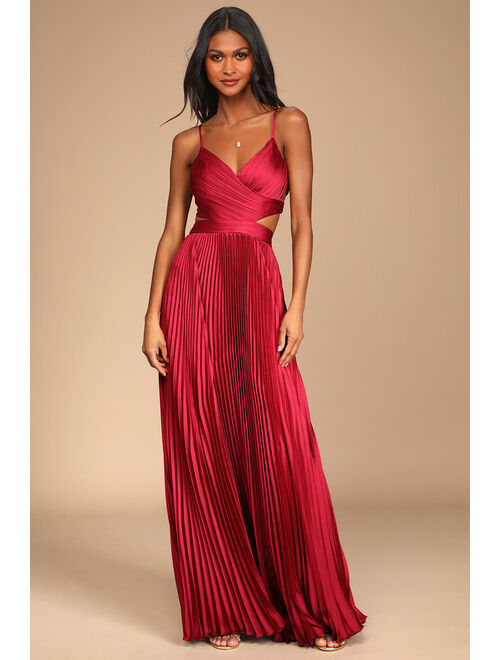 Lulus Got the Glam Plum Purple Pleated Cutout Maxi Dress