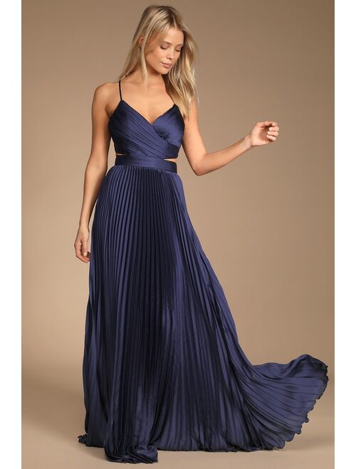 Lulus Got the Glam Plum Purple Pleated Cutout Maxi Dress