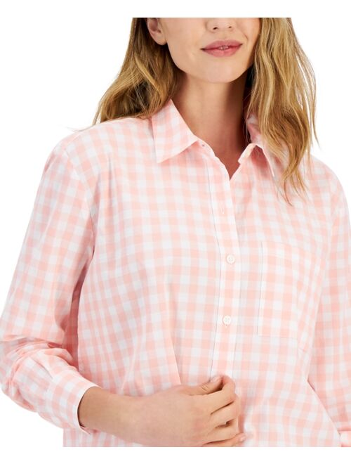 STYLE & CO Petite Cotton Gingham Boyfriend Shirt, Created for Macy's