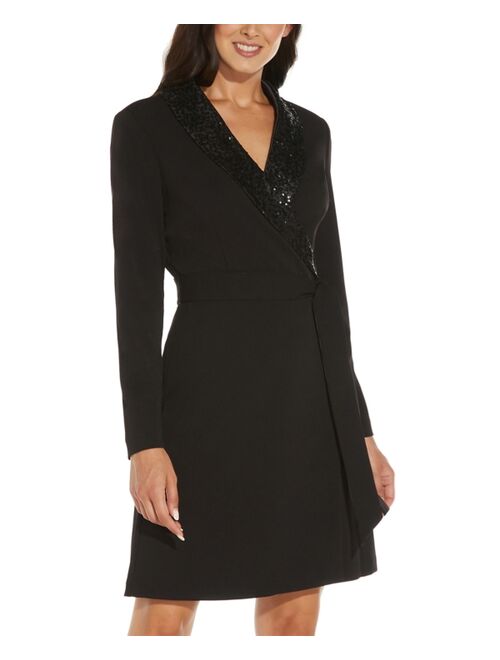 Adrianna Papell Sequin-Trim Tuxedo Dress