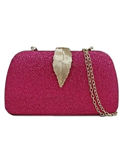 Clutch Purses For Women, Solid Soft Suede Evening Clutch Bag Shoulder Bag With Metallic Leaves Clasp