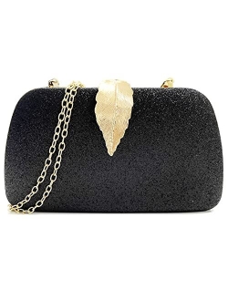 Clutch Purses For Women, Solid Soft Suede Evening Clutch Bag Shoulder Bag With Metallic Leaves Clasp