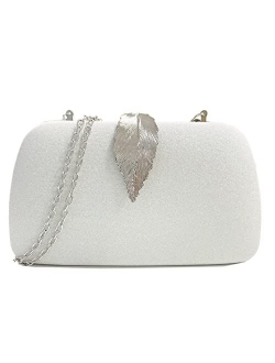 Clutch Purses For Women, Solid Soft Suede Evening Clutch Bag Shoulder Bag With Metallic Leaves Clasp