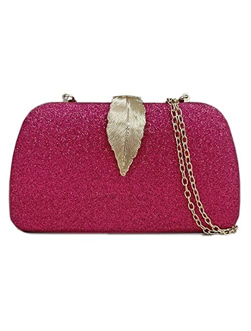 Milisente Clutch Purses For Women, Solid Soft Suede Evening Clutch Bag Shoulder Bag With Metallic Leaves Clasp