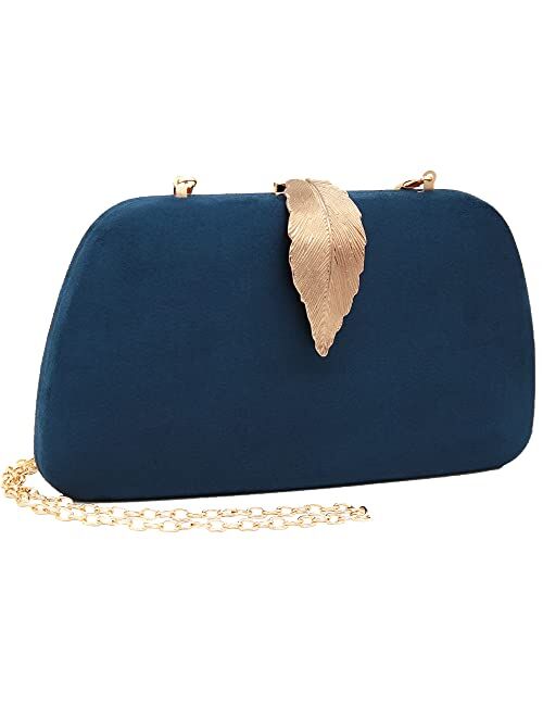 Milisente Clutch Purses For Women, Solid Soft Suede Evening Clutch Bag Shoulder Bag With Metallic Leaves Clasp