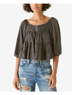 Tiered Cotton Peasant Blouse