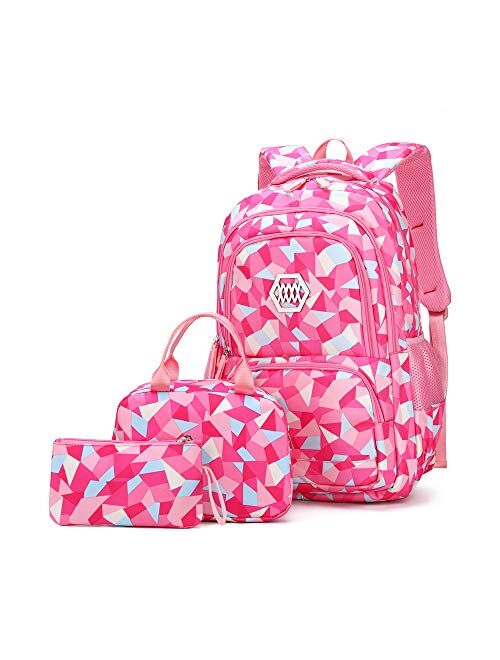 Bansusu Geometric, Leaf or Galaxy Print Backpack for Girls-Boys Middle-School Elementary Bookbags