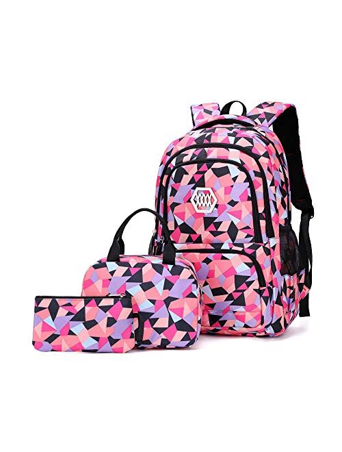 Bansusu Geometric, Leaf or Galaxy Print Backpack for Girls-Boys Middle-School Elementary Bookbags