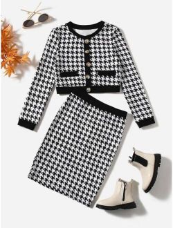 Girls Houndstooth Print Top & Skirt