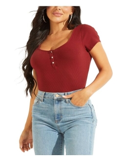 Women's Karlee Jewel-Button Ribbed Henley Top