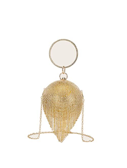 LETODE Diamond Tassel Ball Shape Clutch Purse Party Handbag Rhinestone Ring Handle Evening Bag