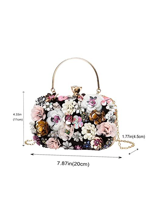 LETODE Flower Clutch Purse Evening Bag for Women Formal Party Handbag Chain Strap Shoulder Bag