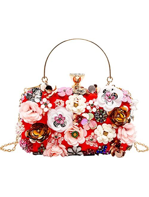 LETODE Flower Clutch Purse Evening Bag for Women Formal Party Handbag Chain Strap Shoulder Bag