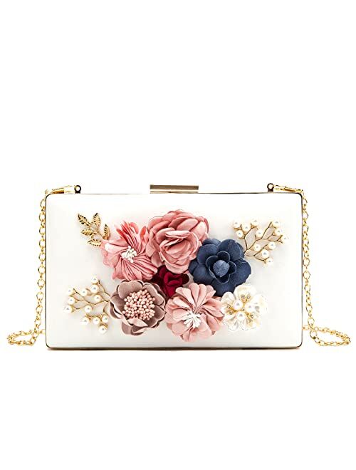 LETODE Flower Clutch Purse Evening Bag for Women Formal Party Handbag Chain Strap Shoulder Bag