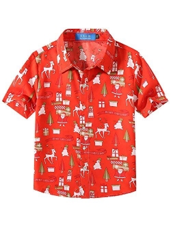 SSLR Big Boys' Santa Claus Party Tropical Ugly Hawaiian Christmas Shirts