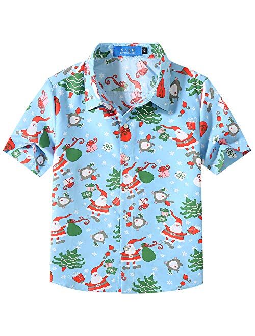 SSLR Big Boys' Santa Claus Party Tropical Ugly Hawaiian Christmas Shirts