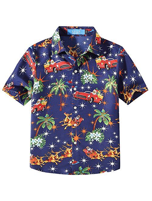 SSLR Big Boys' Santa Claus Party Tropical Ugly Hawaiian Christmas Shirts