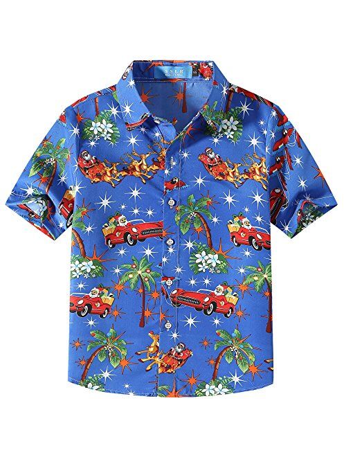 SSLR Big Boys' Santa Claus Party Tropical Ugly Hawaiian Christmas Shirts