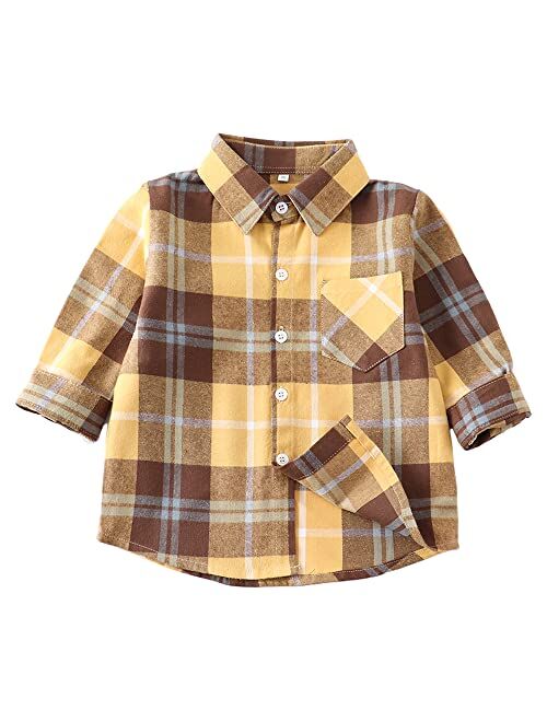 Sobrisah Boys Flannel Shirts Button Down Western Shirts Boys Christmas Outfit Toddler Buffalo Plaid Shirts Boys Long Sleeve Shirts